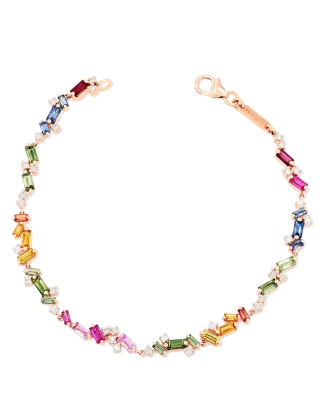 Pulseira Ouro Rosa, Safiras Coloridas e Diamantes