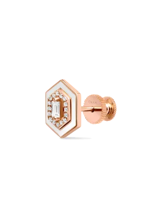 Piercing Ouro Rosa, Esmalte Branco e Diamantes
