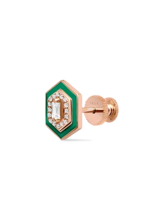 Piercing Ouro Rosa, Esmalte Verde e Diamantes