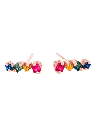 Brincos Ouro Rosa e Safiras Coloridas