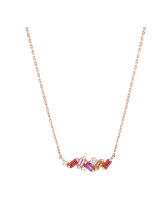 Colar Ouro Rosa, Safiras Coloridas e Diamantes