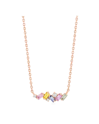 Colar Ouro Rosa, Safiras Coloridas e Diamantes