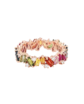 Anel Ouro Rosa, Diamantes e Safiras