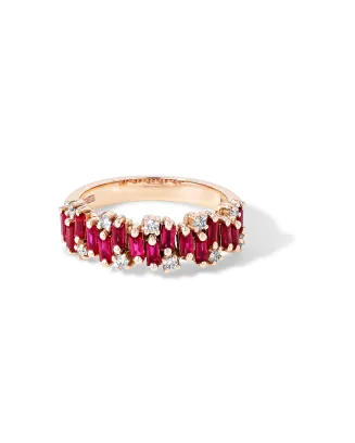Anel Ouro Rosa, Rubis e Diamantes