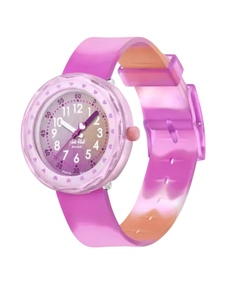 Rel&oacute;gio Flik Flak de crian&ccedil;a laranja e rosa