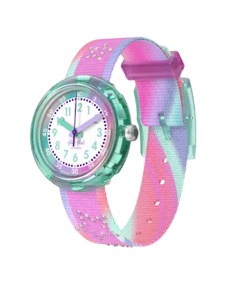 Rel&oacute;gio Flik Flak de crian&ccedil;a rosa brilhantes