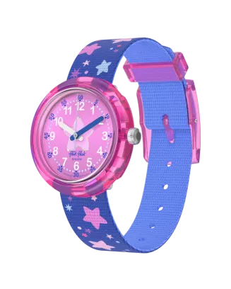 Rel&oacute;gio Flik Flak de crian&ccedil;a rosa e azul estrelas