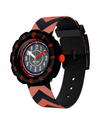 Rel&oacute;gio Flik Flak de crian&ccedil;a preto e vermelho