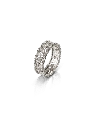 Anel Ramage Ouro Branco E Diamantes