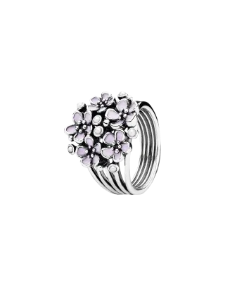 Anel Prata Pérolas Esmalte Rosa Tam50