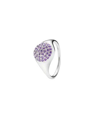 Pave silver ring with fancy purple cubic