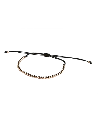 Pulseira Corda Preta E Beads Ouro Rosa