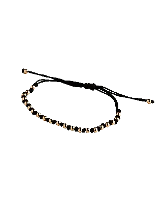 Pulseira Corda Preta E Beads Ouro Rosa