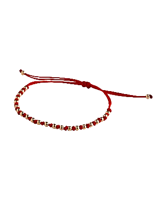 Pulseira Corda Vermelha E Beads Ouro Rosa