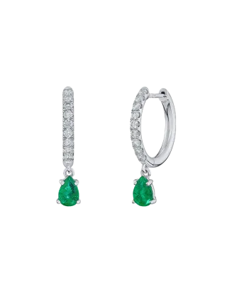 Brincos Diamantes E Esmeraldas Pêra