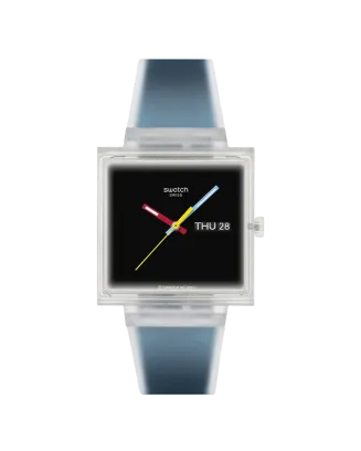 Rel&oacute;gio Swatch homem Preto e Azul Quadrado Data
