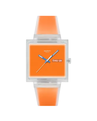 Rel&oacute;gio Swatch homem Laranja Quadrado  Data