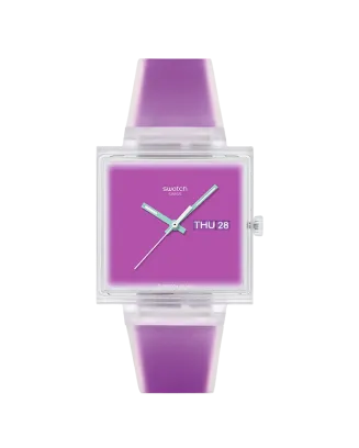 Rel&oacute;gio Swatch mulher Roxo Quadrado Data