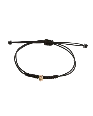 Pulseira Mini Caveira Corda Preta, Ouro Rosa E Diamantes