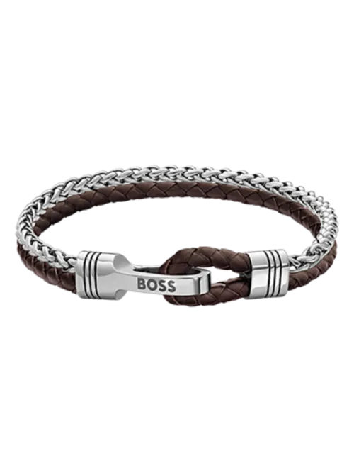 Pulseira Homem Aço e Pele Jaxon
