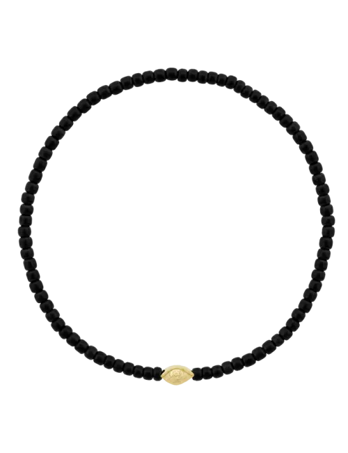 Pulseira Mini Symbol Eye Ouro Amarelo E Beads Pretas