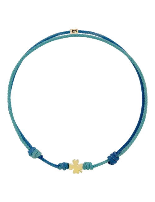 Pulseira Mini Symbol Clover Ouro Amarelo E Corda Azul