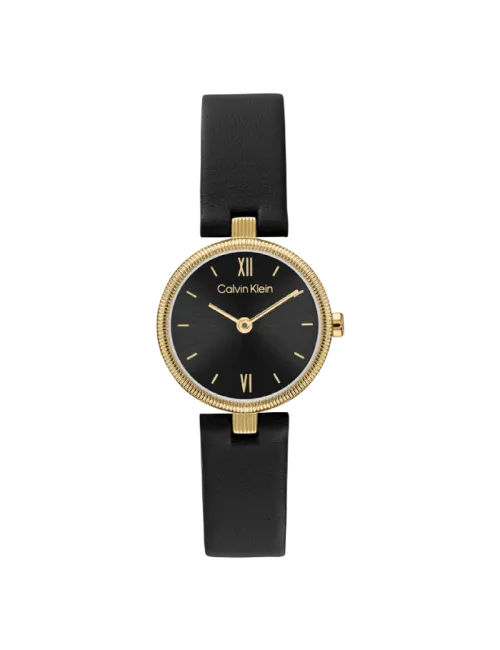 Rel&oacute;gio Senhora Preto e Dourado em Pele