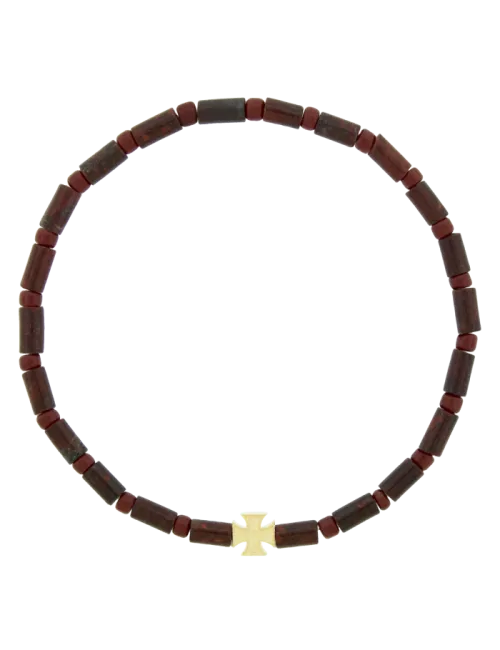 Pulseira Maltese Cross Ouro Amarelo E Jaspe Vermelho