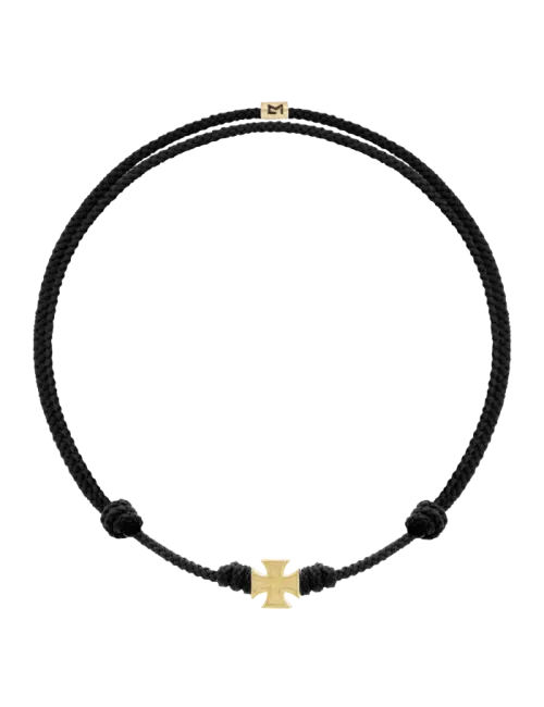 Pulseira Maltese Cross Ouro Amarelo E Corda Preta