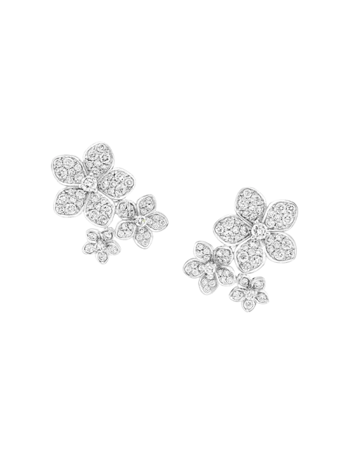 Brincos Wild Flower Triple Ouro Branco e Diamantes