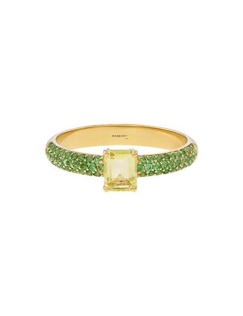 Anel Sweet Briar Ouro Amarelo, Quartzo e Tsavorite