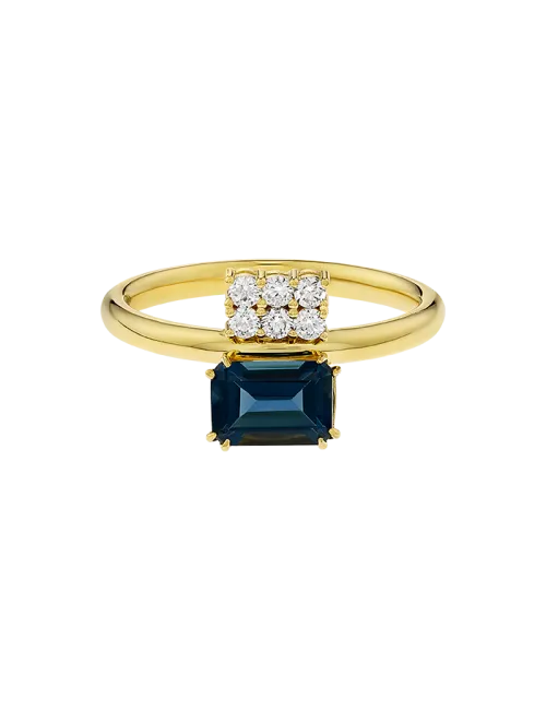 Anel Swallowtail Ouro Amarelo Topázio e Diamante