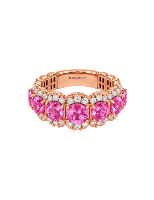 Anel Ouro Rosa, Diamantes E Safiras Rosa