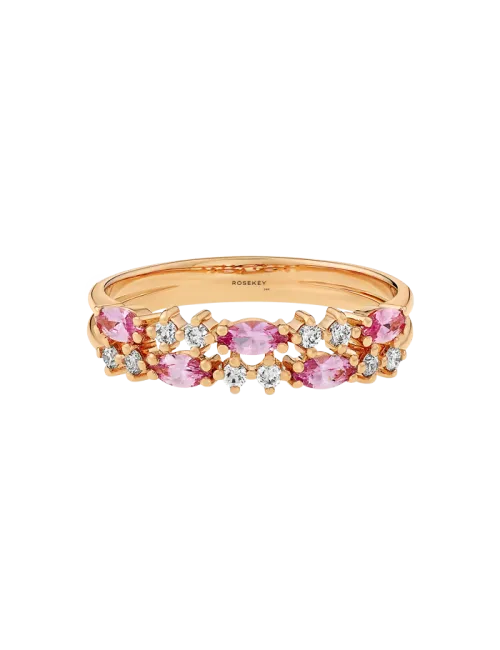 Anel Secret Bloom Ouro Rosa, Safiras e Diamantes