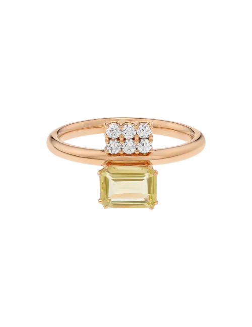 Anel Swallowtail Ouro Rosa Quartzo e Diamantes
