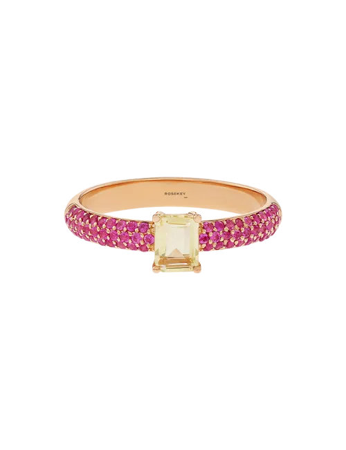 Anel Sweet Briar Ouro Rosa Quartzo e Safiras