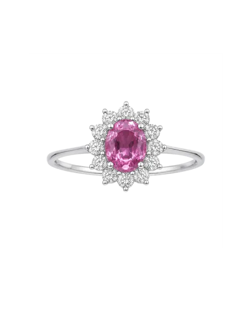 Anel Ouro Branco, Diamantes E Safira Rosa