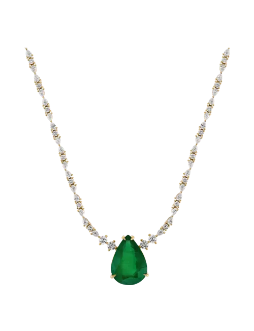 Colar Willow Ouro Amarelo, Esmeralda E Diamantes