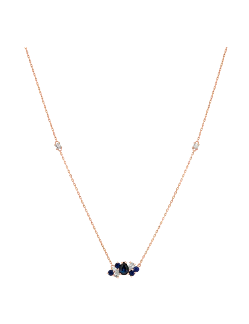 Colar Gooseberry Ouro Rosa, Safiras Azuis E Diamantes