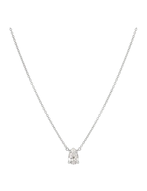 Colar Pendente Ouro Branco E Diamante Pera