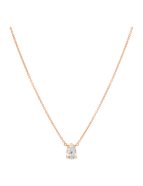 Colar Pendente Ouro Rosa E Diamante Pera