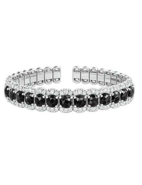 Pulseira Ouro Branco, Diamantes Brancos E Diamantes Pretos