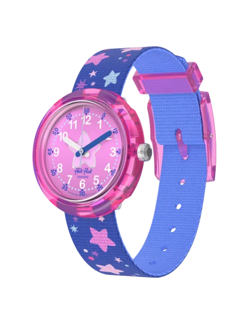 Relógio Flik Flak de criança rosa e azul estrelas