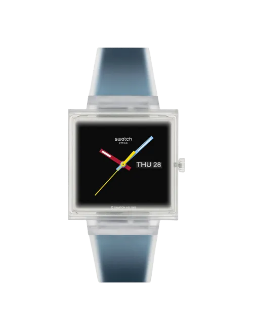 Relógio Swatch homem Preto e Azul Quadrado Data