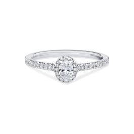 Anel Solitário Oval Halo Ouro Branco 0.25ct