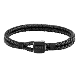 Pulseira Homem aço e pele preta