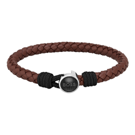 Pulseira Homem aço e pele castanha
