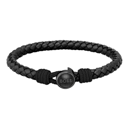 Pulseira Homem aço e pele preta