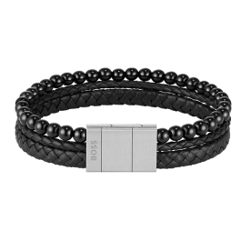 Pulseira Homem Ónix e Pele SPHERE MIX