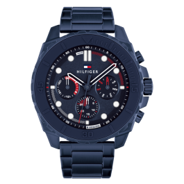 Relógio Homem Multifunções Aço IP Azul